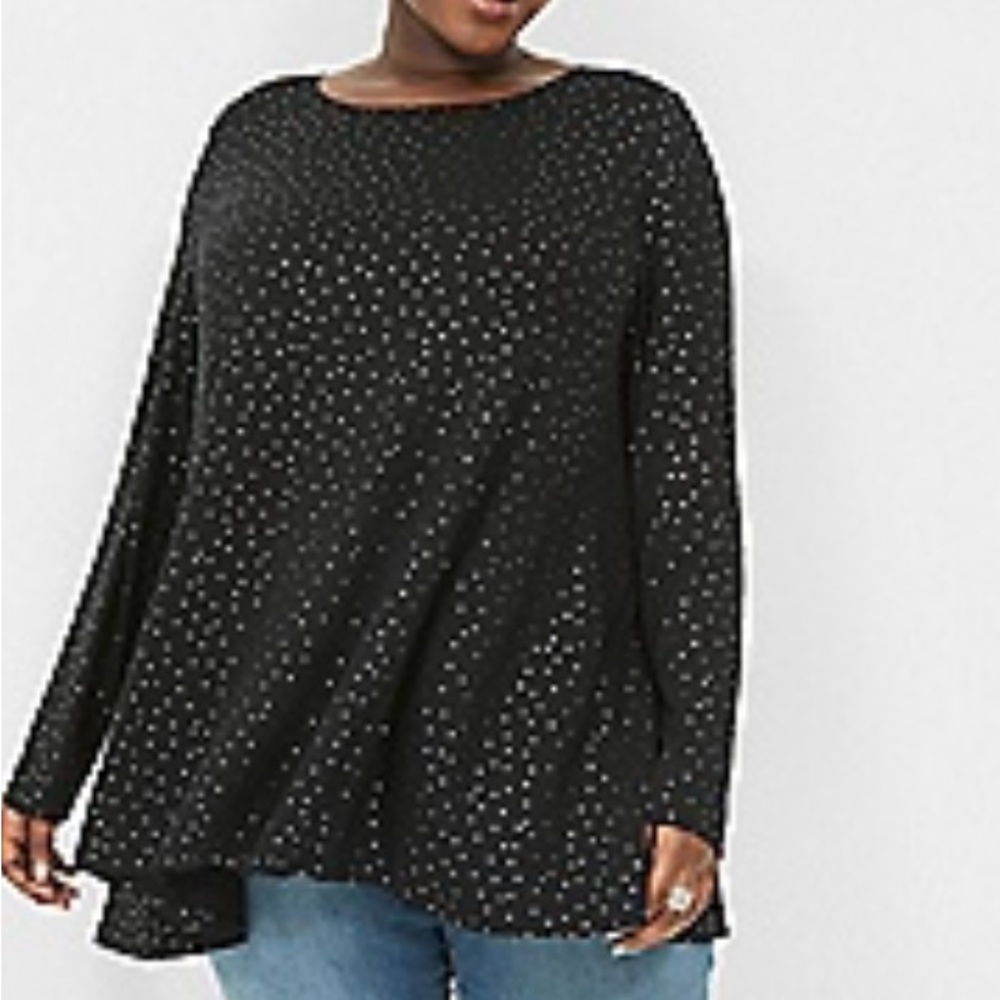 LANE BRYANT HOLIDAY SWING TEE LONG SLEEVE SPARKLE  22W/24W 3X BLACK SILVER NEW